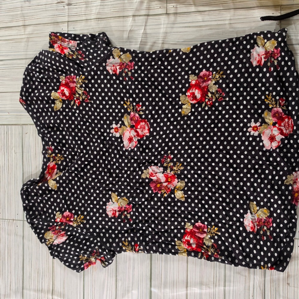 Justify Womens Floral Polka Dot Short Sleeve Scoop Neck Top Black Size S - Picture 3 of 6